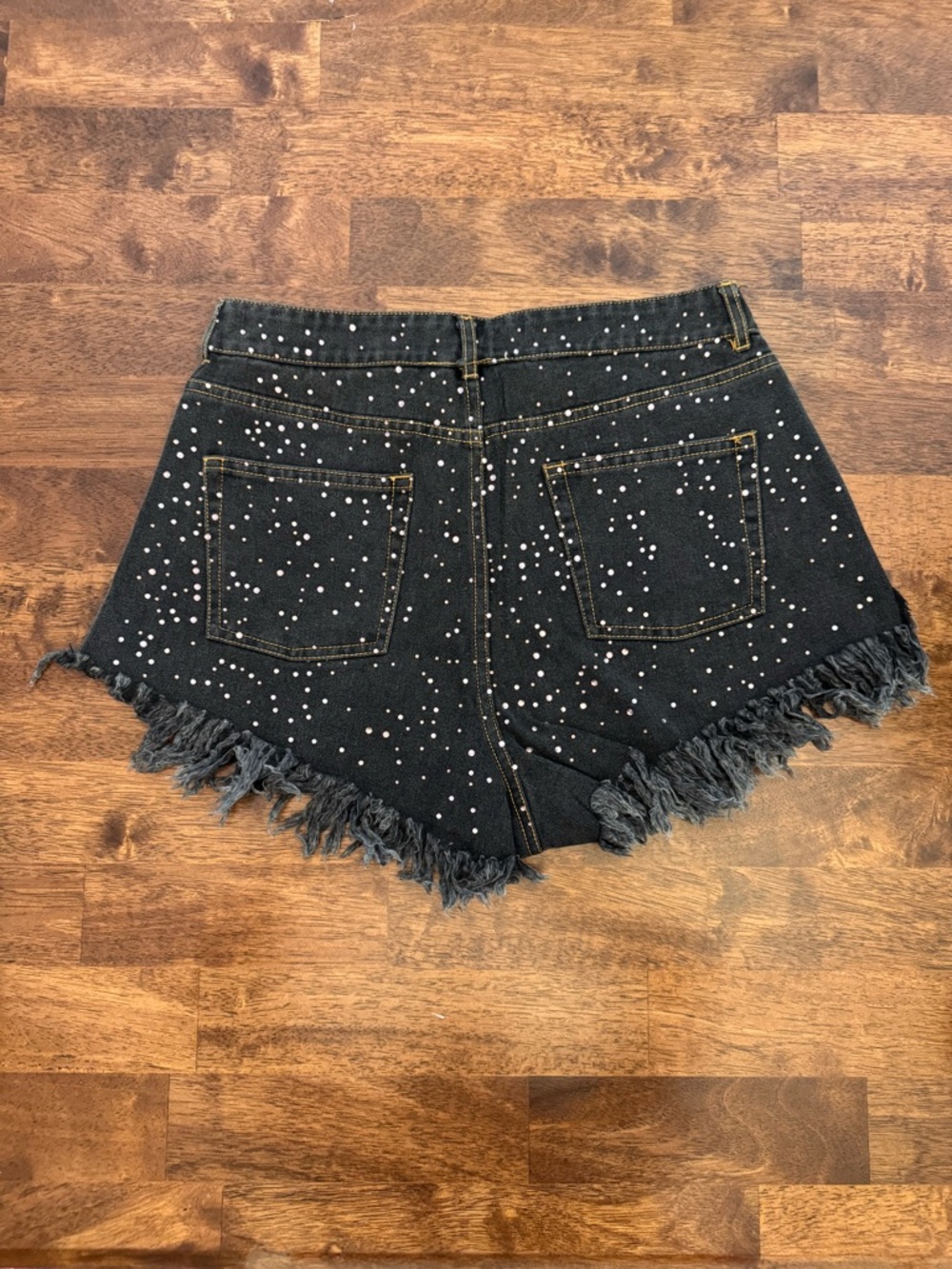 Peach Love California Black Studded Fringe Denim Shorts - Picture 2 of 4